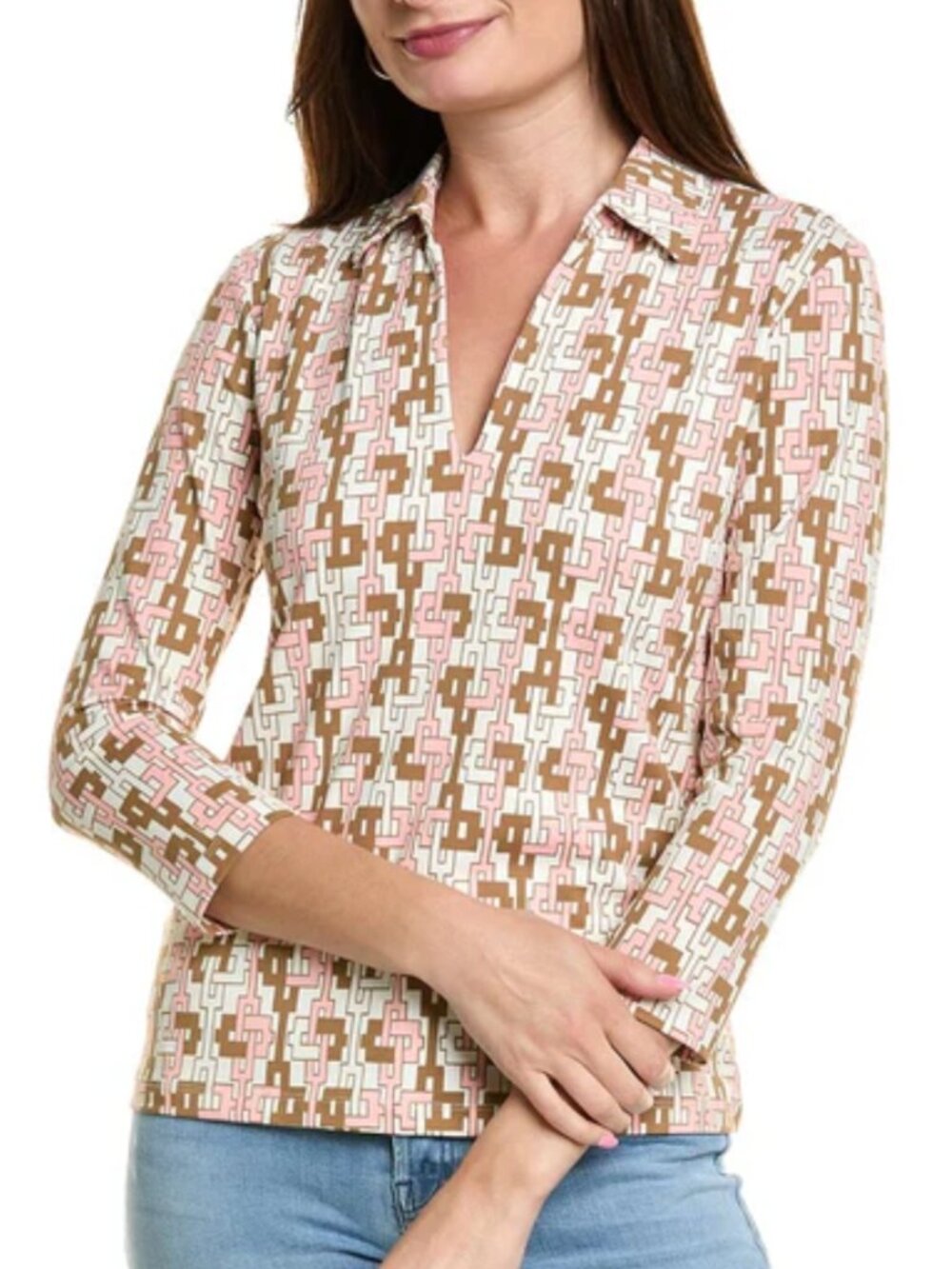 J. McLaughlin Aida Signature Catalina Cloth Top Size S Pink Geo Print Stretch